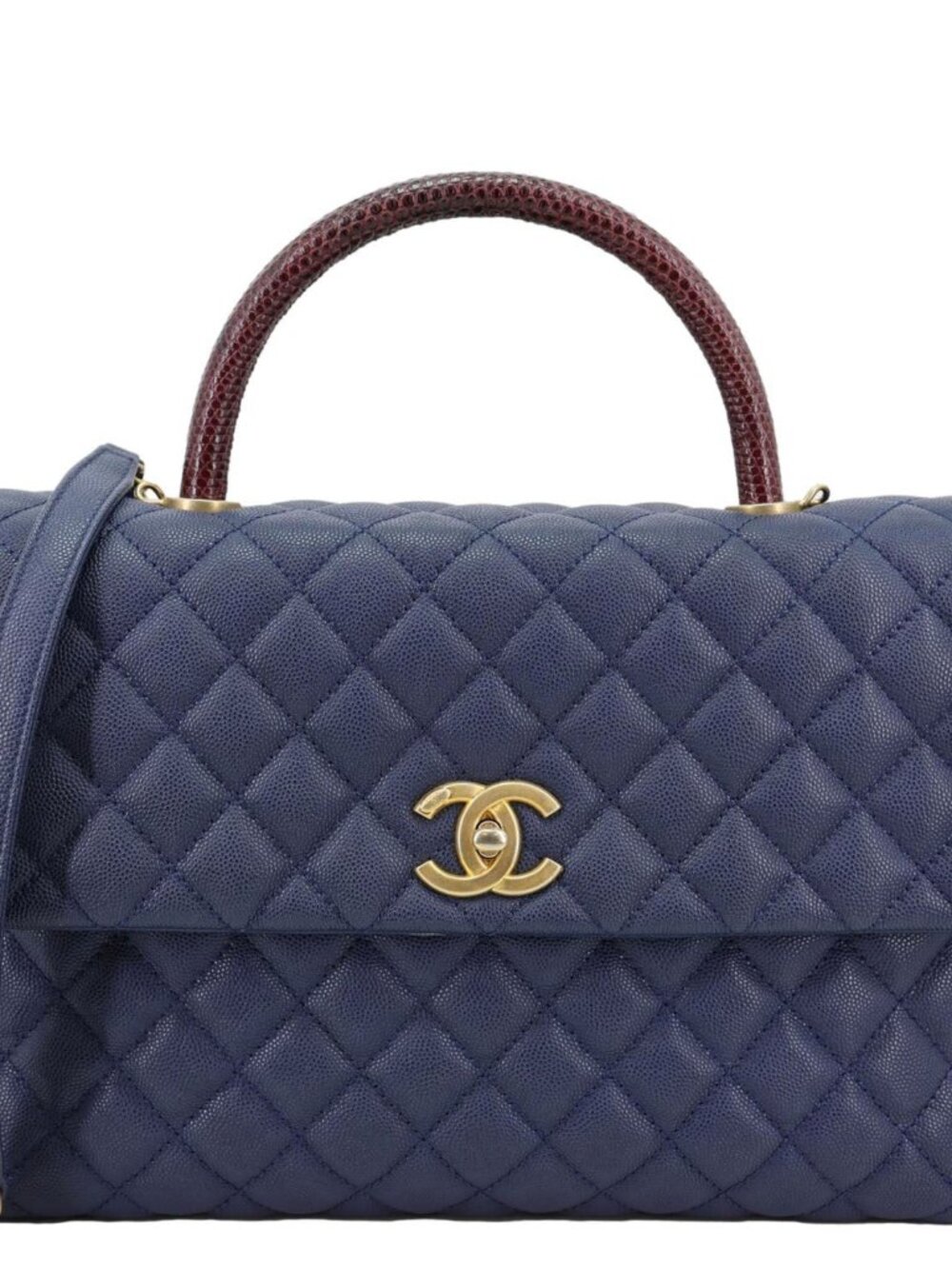 Chanel Coco Handle Flap Lizard Caviar Leather Crossbody Bag Blue